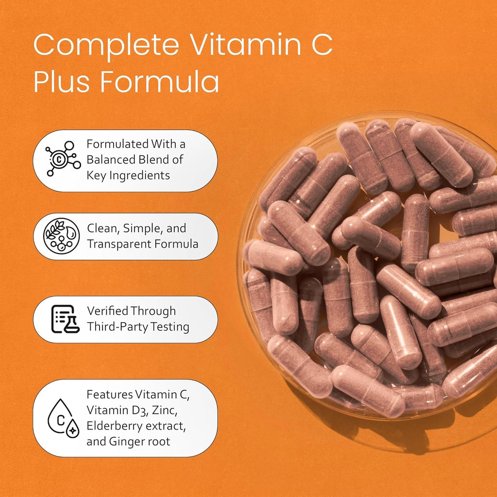 Naturalife Labs Vitamin C with Vitamin D3, Zinc, Elderberry & Ginger Root – 1,700 Mg per Serving – 100 Capsules, Vegan, Non-Gmo, Gluten Free