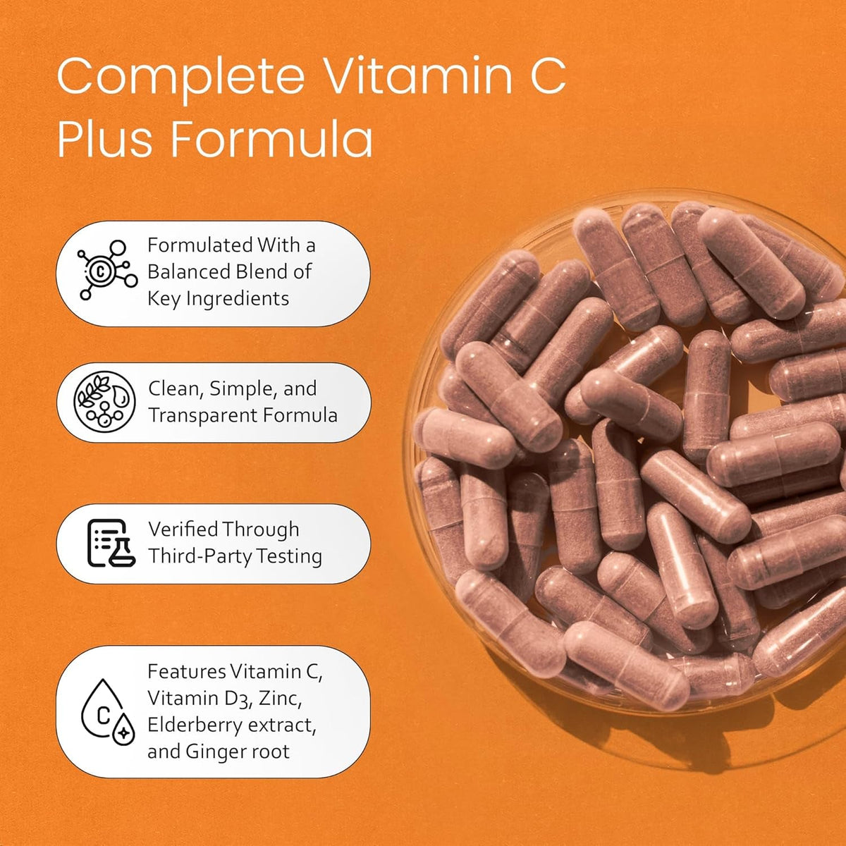 Naturalife Labs Vitamin C with Vitamin D3, Zinc, Elderberry & Ginger Root – 1,700 Mg per Serving – 100 Capsules, Vegan, Non-Gmo, Gluten Free