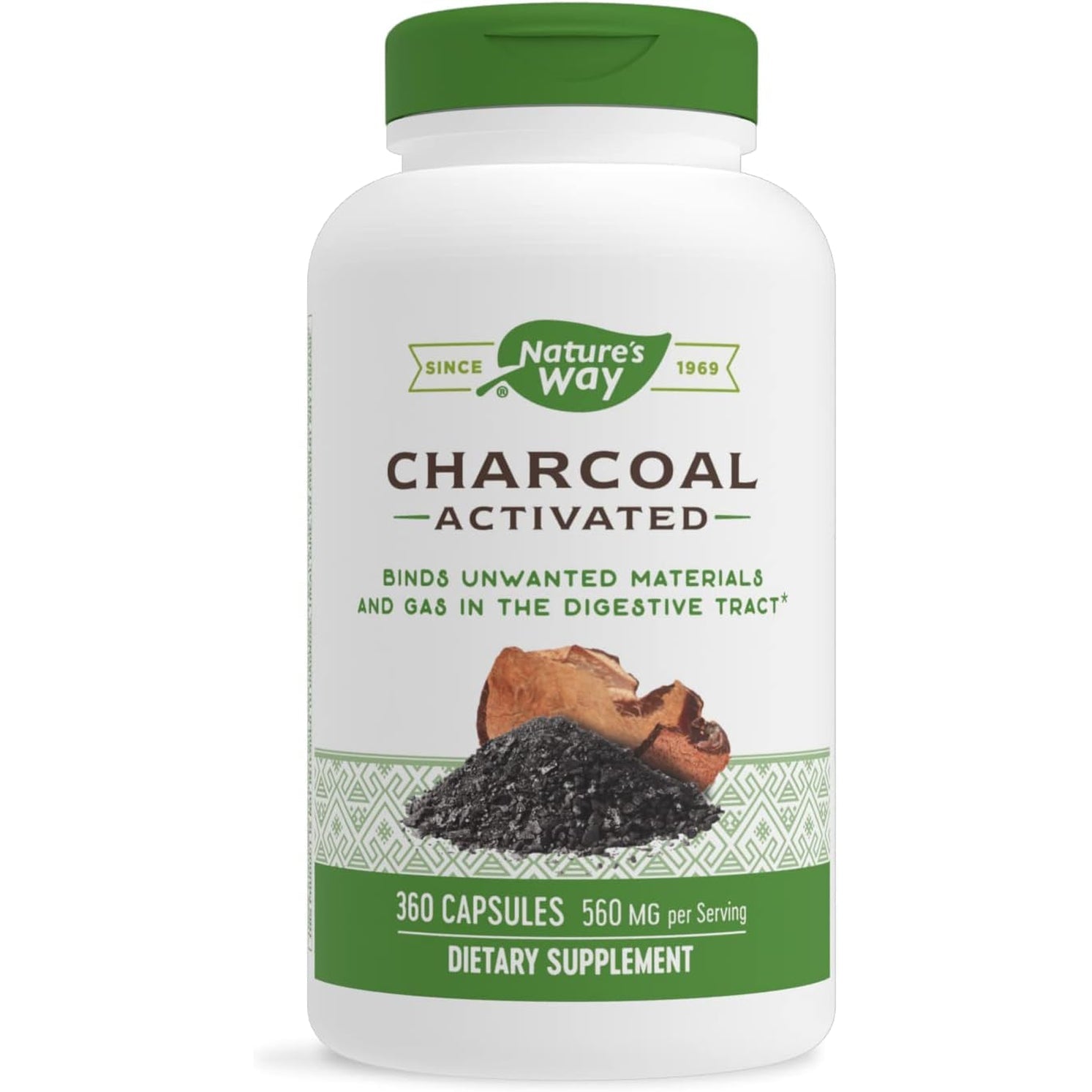 Nature'S Way Activated Charcoal, Binds Unwanted Materials and Gas*, 560Mg per Serving, 360 Capsules