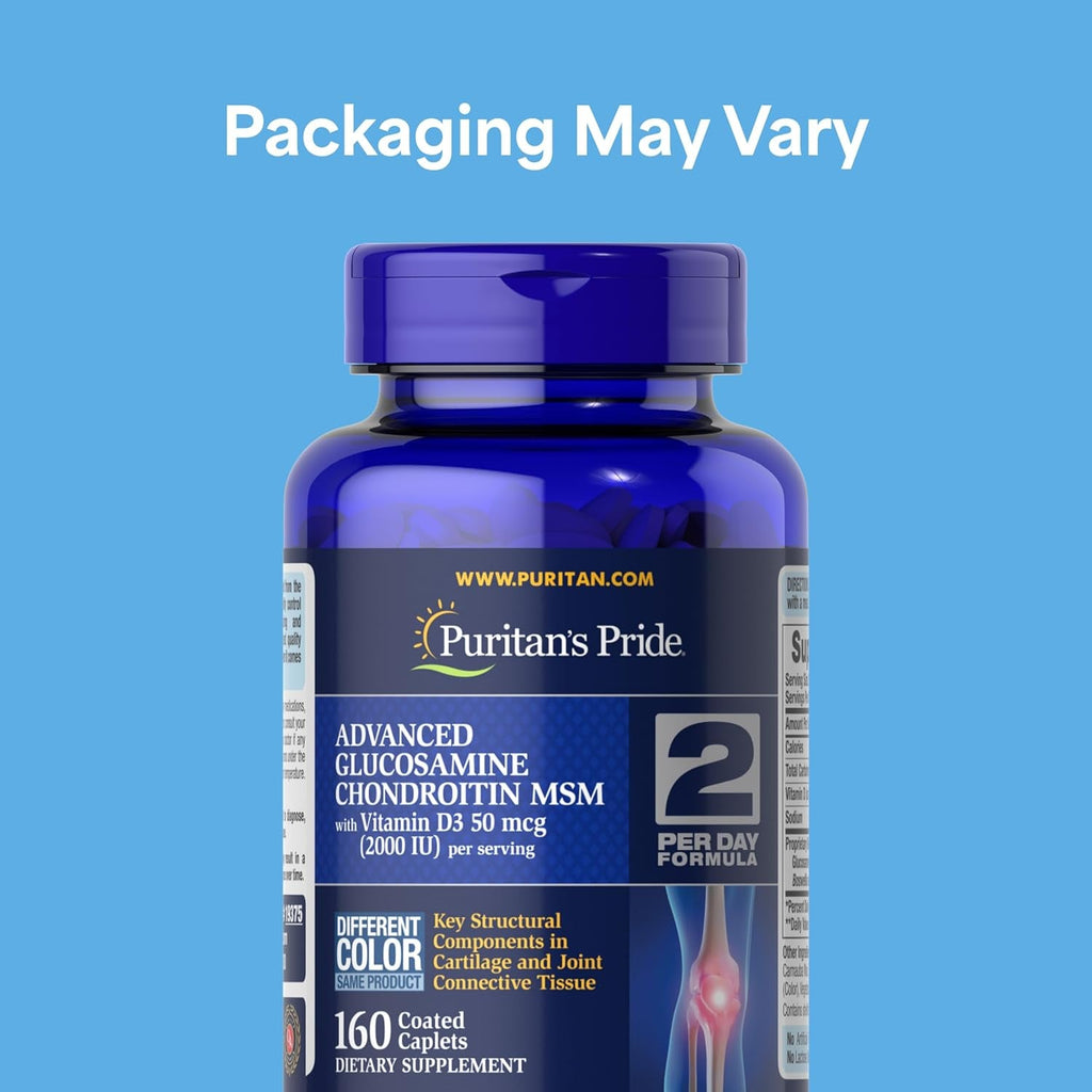 Puritan'S Pride Advanced Glucosamine Chondroitin MSM with Vitamin D3 50Mcg (2000 IU), Dietary Supplement for Joint Health, 80 Servings, 160 Coated Tablets