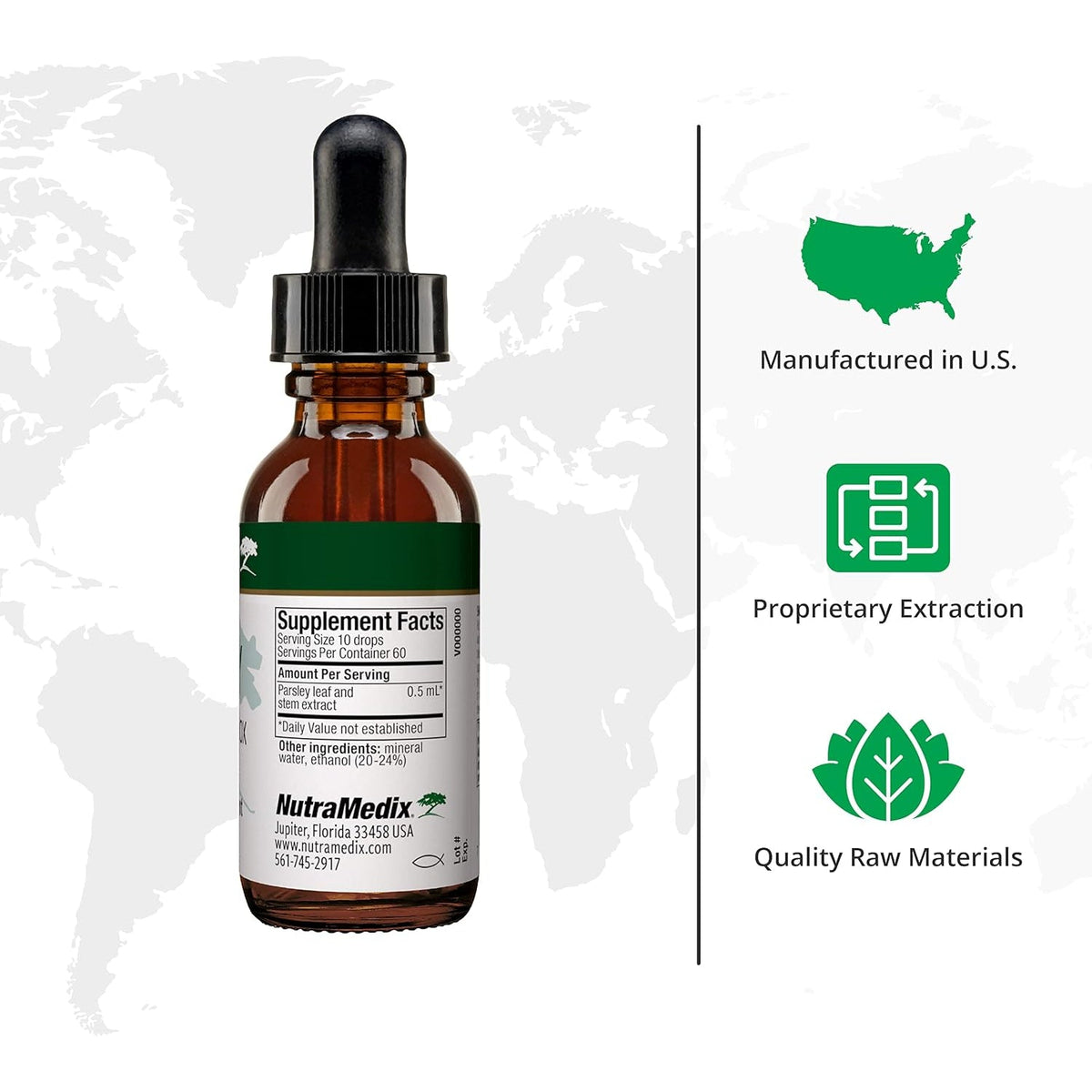Nutramedix Parsley Herbal Supplement - Parsley Leaf and Stem Extract - Antioxidant Support, Body Detox & Cleanse Support - Liquid Herbal Supplements for Immune Health (1Oz / 30Ml)