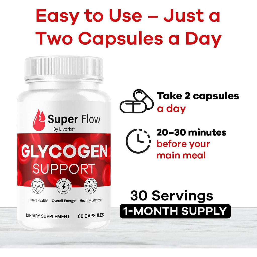 Super Flow Glycogen Capsules - Official Superflow Advanced Glycogen Support Pills - Maximum Strength, Natural Formula Vitamins for Overall Health & Wellness Reviews, 60 Capsules for 1 Month