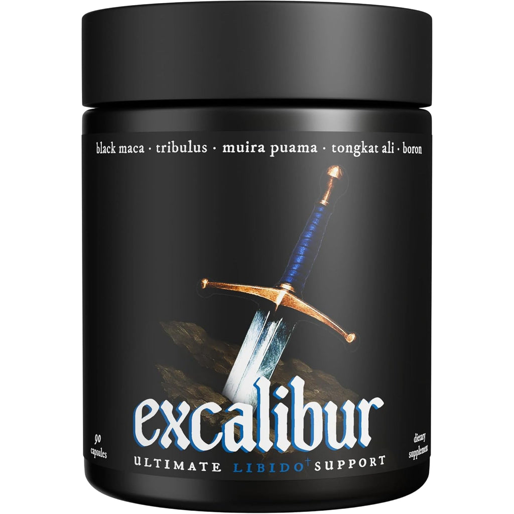 Excalibur - Libido Booster | Testosterone, Hormone & Libido Support for Men | Black Maca, Muira Puama, Tribulus Terrestris, Tongkat Ali, & Boron | One Month Supply, Boost Drive, Desire, and Blood Flow