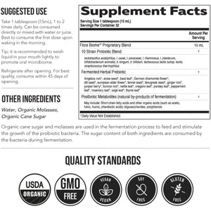 Flora Biome - Live Probiotic, Prebiotic, & Postbiotic – Organic Live-Culture – 10 Probiotic Strains, 18 Fermented Herbs - Complete Gut Health & Microbiome Optimizer (16 Oz)