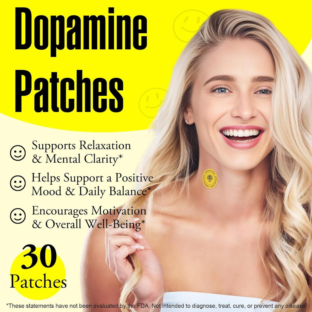 Dopamine Patches, Mood & Positivity Support, Plant-Based Formula, Supports Dopamine & Serotonin Balance, 30 Vegan Patches for Men Women