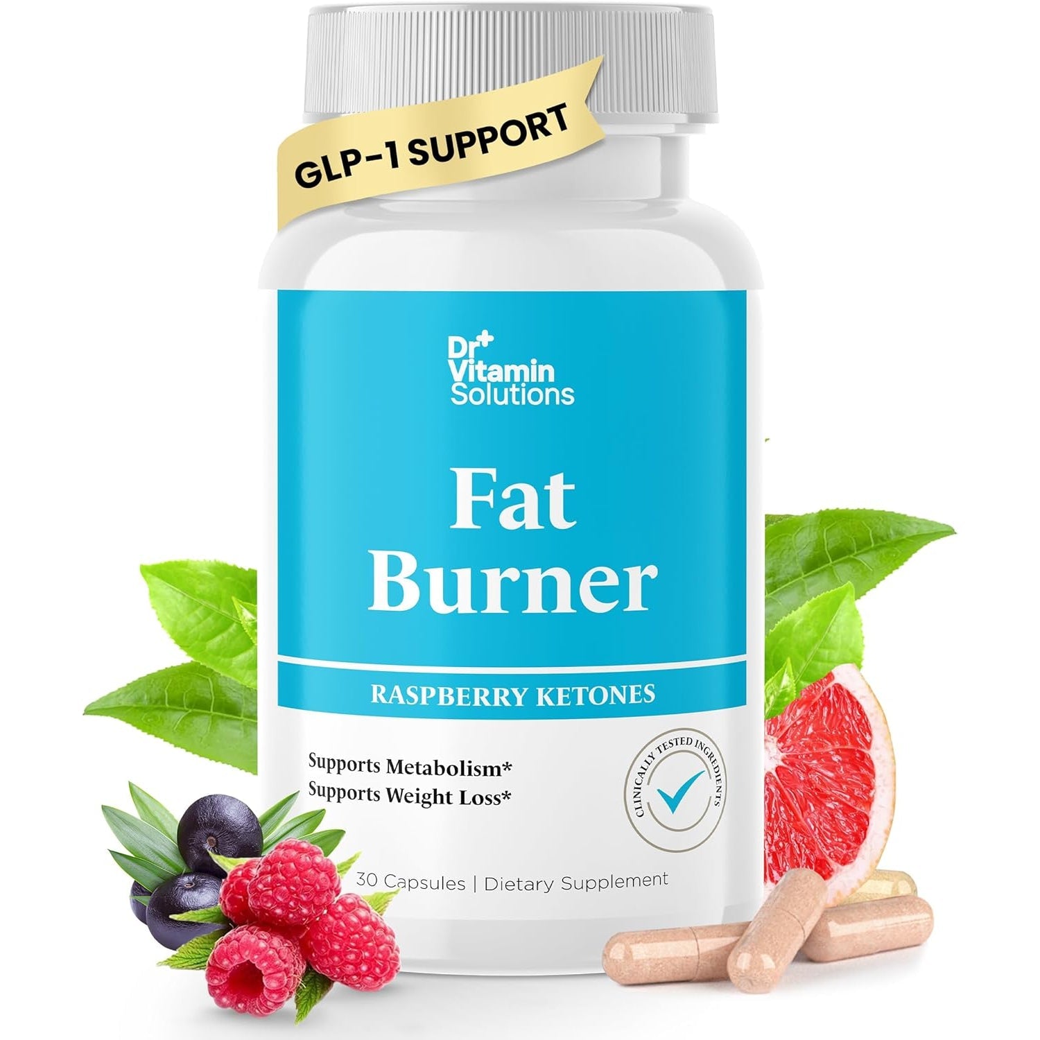 Fat Burner Weight Loss Pills for Women & Men with GLP-1 Support - Raspberry Ketones, Green Tea, Thermogenic Metabolism, Appetite Suppressant - Vegan, Non-Gmo, 30 Day Supply