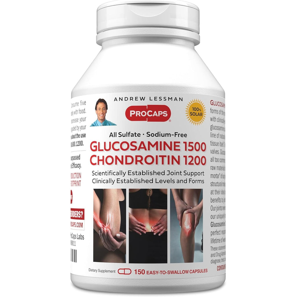 ANDREW LESSMAN Glucosamine 1500 Chondroitin 1200-150 Capsules - All Sulfate, Sodium-Free Form, Research Established Ingredients & Levels for Support of Healthy Joint Tissue. Easy to Swallow Capsules