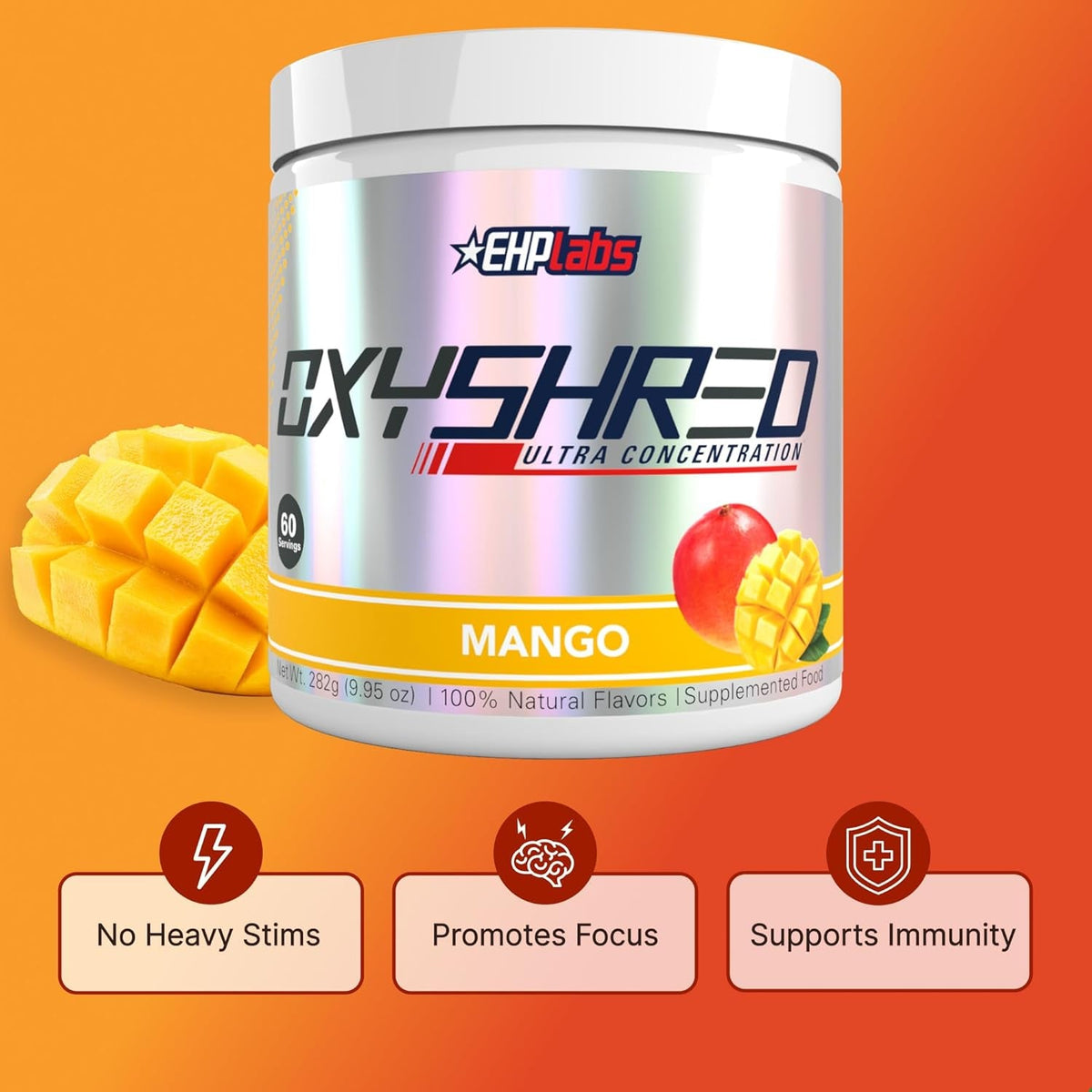 EHP Labs Oxyshred Pre Workout Powder - Preworkout Powder with L Glutamine & Acetyl L Carnitine, Energy Boost Drink - Mango, 60 Servings