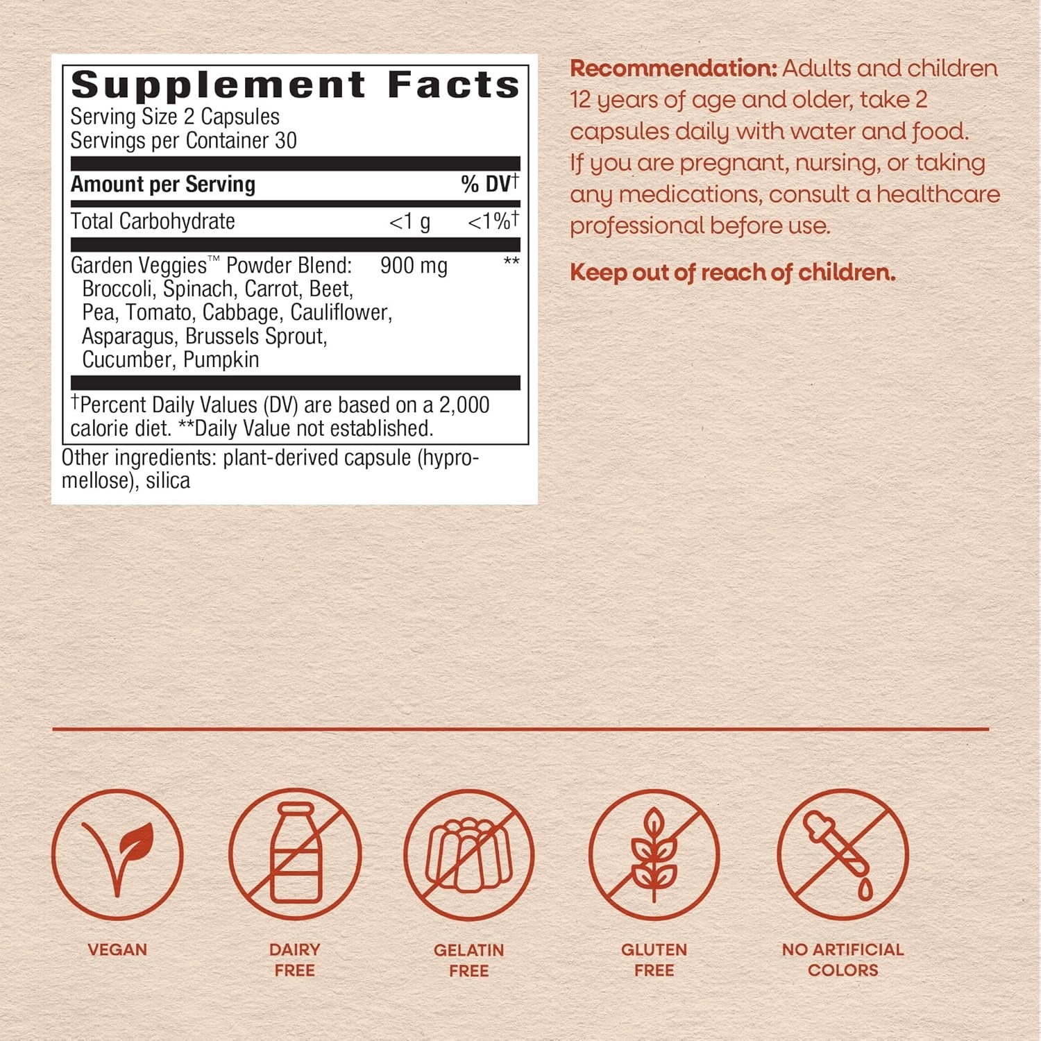 Nature'S Way Garden Veggies, Vegetable Supplement Capsules, Plant-Powered Powder Blend Made with 12 Different Vegetables, Green Superfood Veggie Blend for Daily Wellness, 60 Capsules