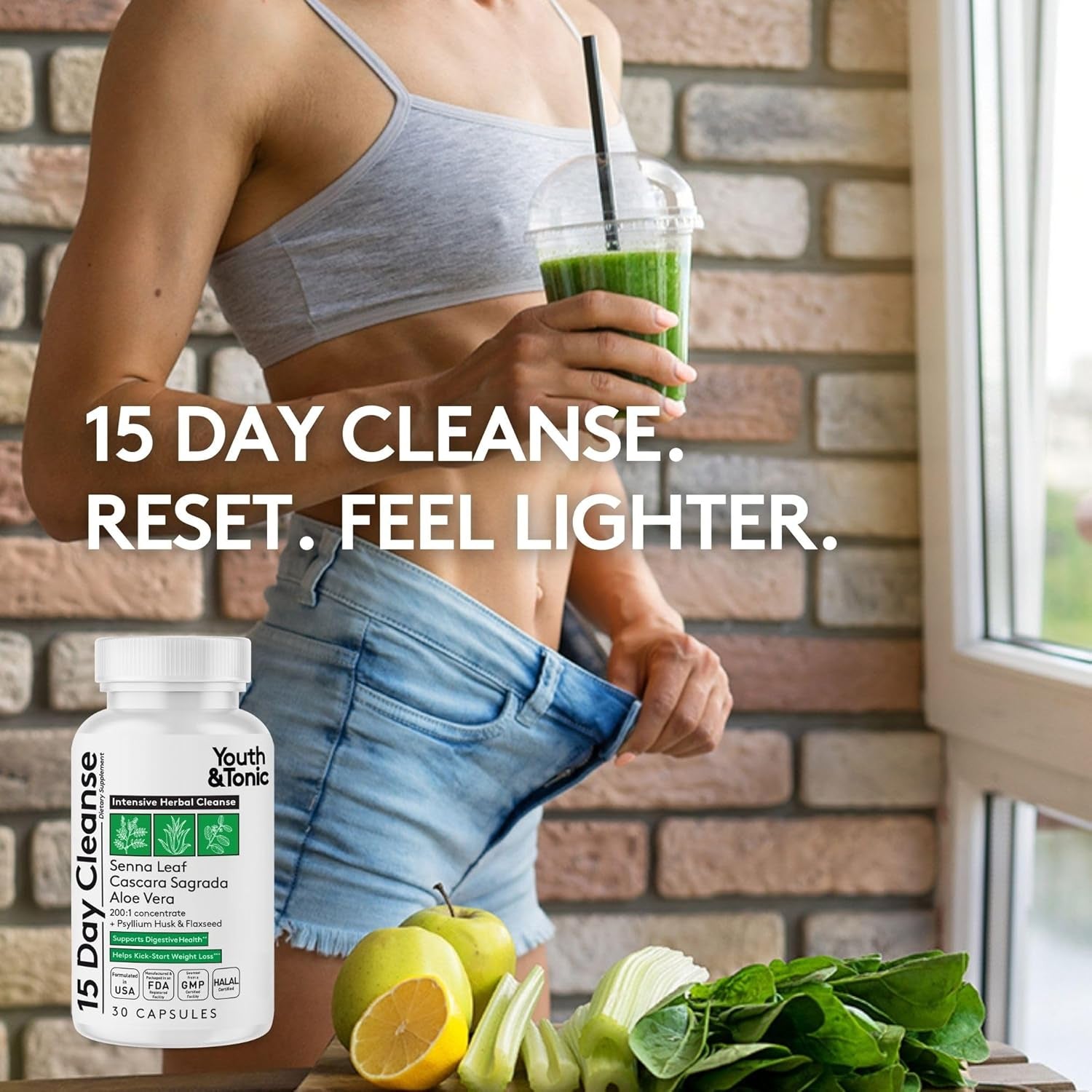 Youth & Tonic 15 Day Cleanse – Colon & Gut Cleanse Detox Reset for Plateaus, Belly Bloating & Regularity, Digestive Health – for Women & Men, 30 Pills