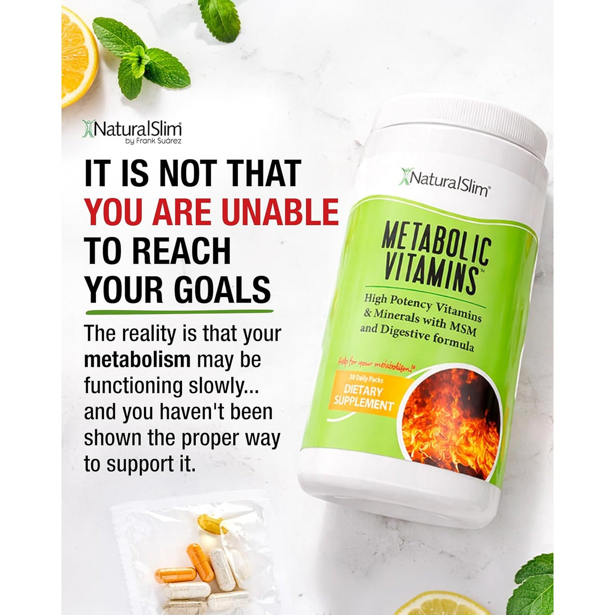 Naturalslim Metabolic Vitamins, Multivitamin for Women & Men, Supports Energy, Metabolism & Nutrient Absorption with Digestive Enzymes, Womens Multivitamin with B-Complex & Niacin 1 Pack