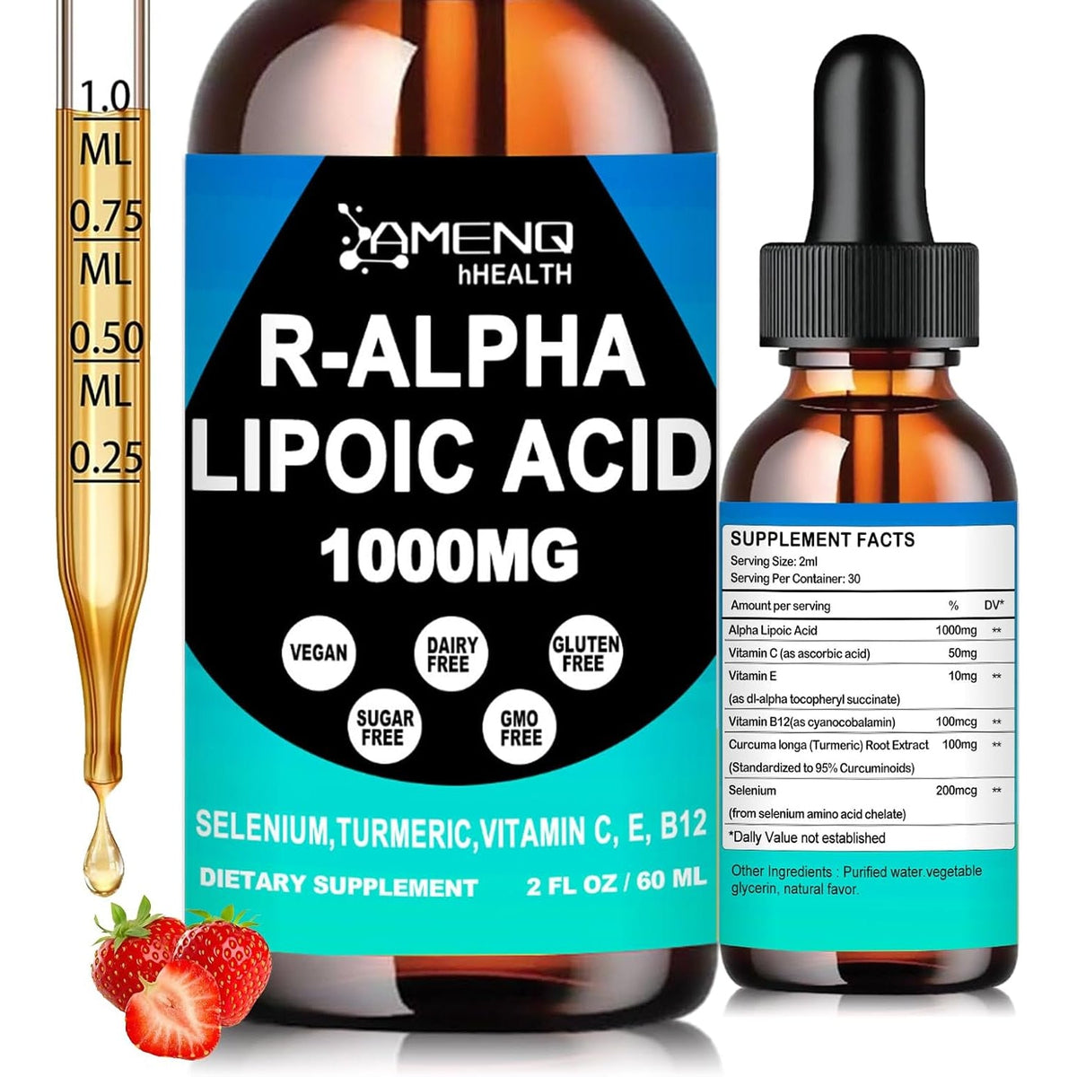 Alpha Lipoic Acid Liquid Drops 1000Mg with Stabilized R-ALA, Antioxidant Supplement for Metabolism, Nerve & Brain Health, Anti-Aging, Fast Acting Liquid Alpha-Lipoic Acid than Capsules Gummies丨 Vegan