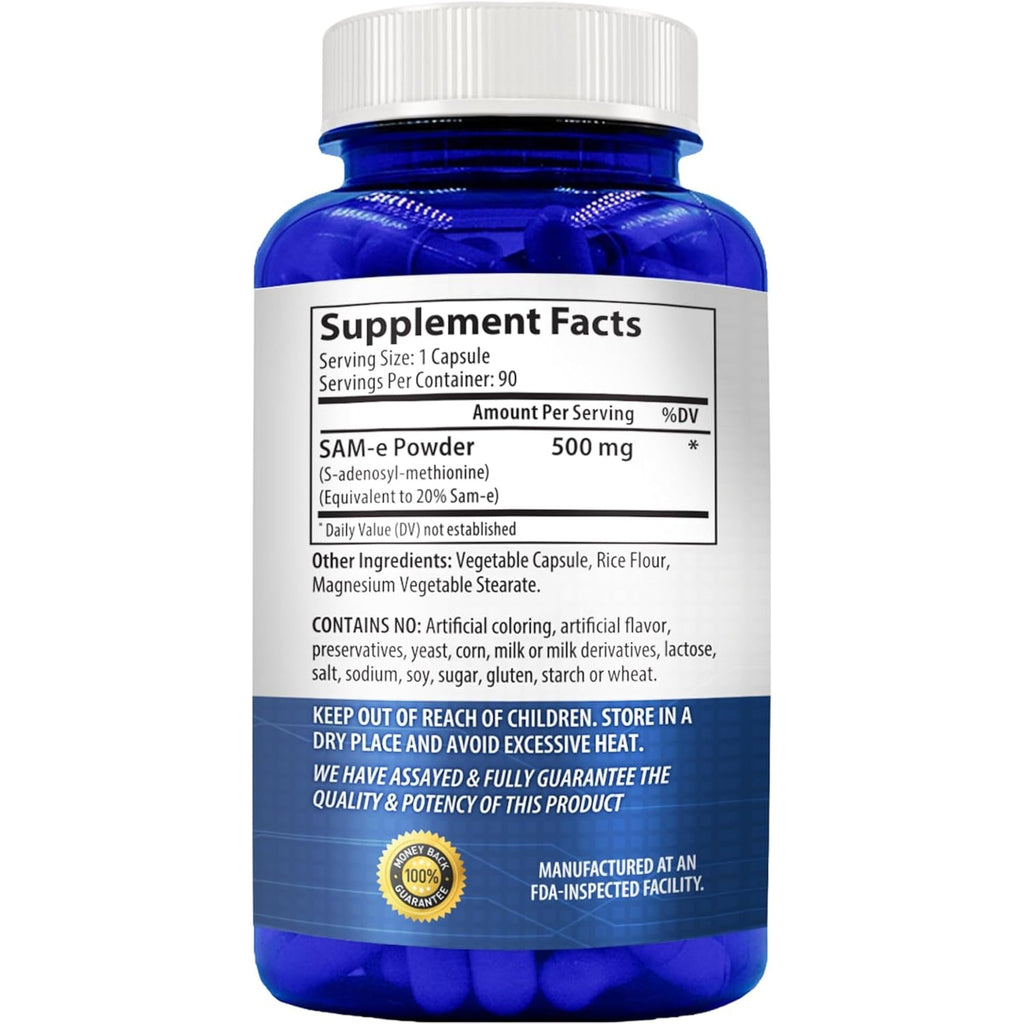 SAM-E Supplement 500Mg | Easy Absorption S-Adenosyl-L-Methionine Sam-E 500Mg for Bone and Mood Support Supplement | Made in the USA Non-Gmo and Gluten Free (90 Day Supply)