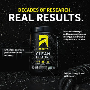 Ascent Clean Creatine Monohydrate Powder - 5G per Serving, Creapure Creatine Supplement - Unflavored, 100 Servings