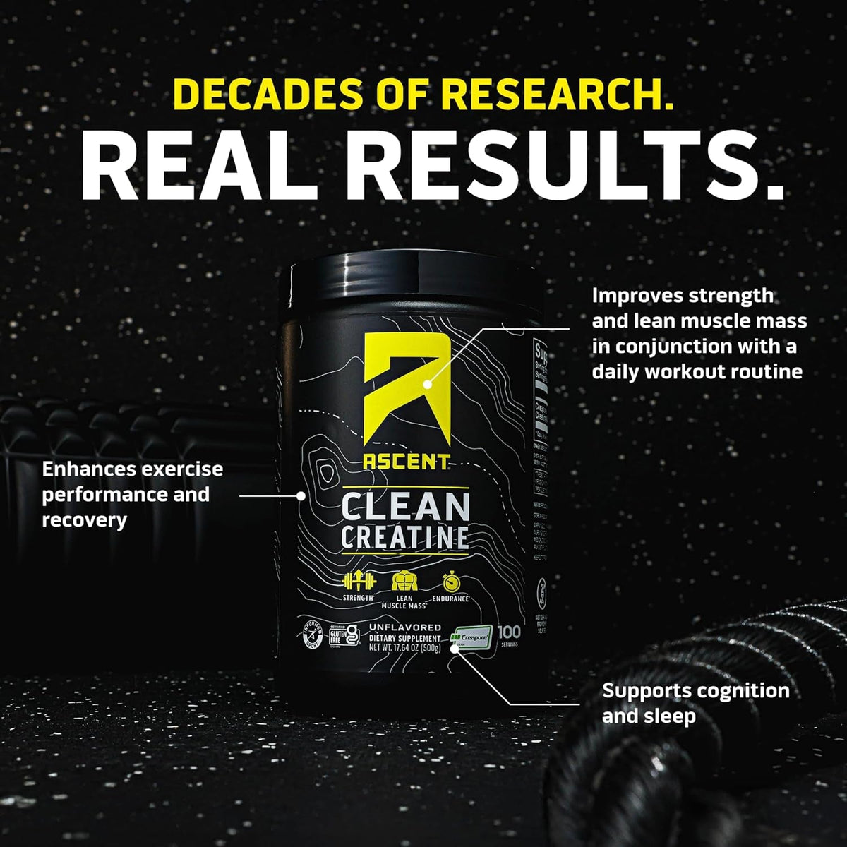 Ascent Clean Creatine Monohydrate Powder - 5G per Serving, Creapure Creatine Supplement - Unflavored, 100 Servings