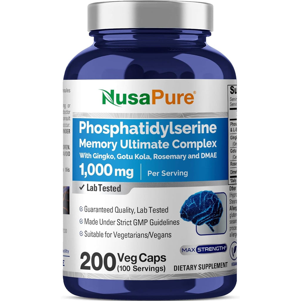 Nusapure Phosphatidylserine Memory Ultimate Complex 1000Mg 200 Vegetarian Caps (Vegan, Non-Gmo)