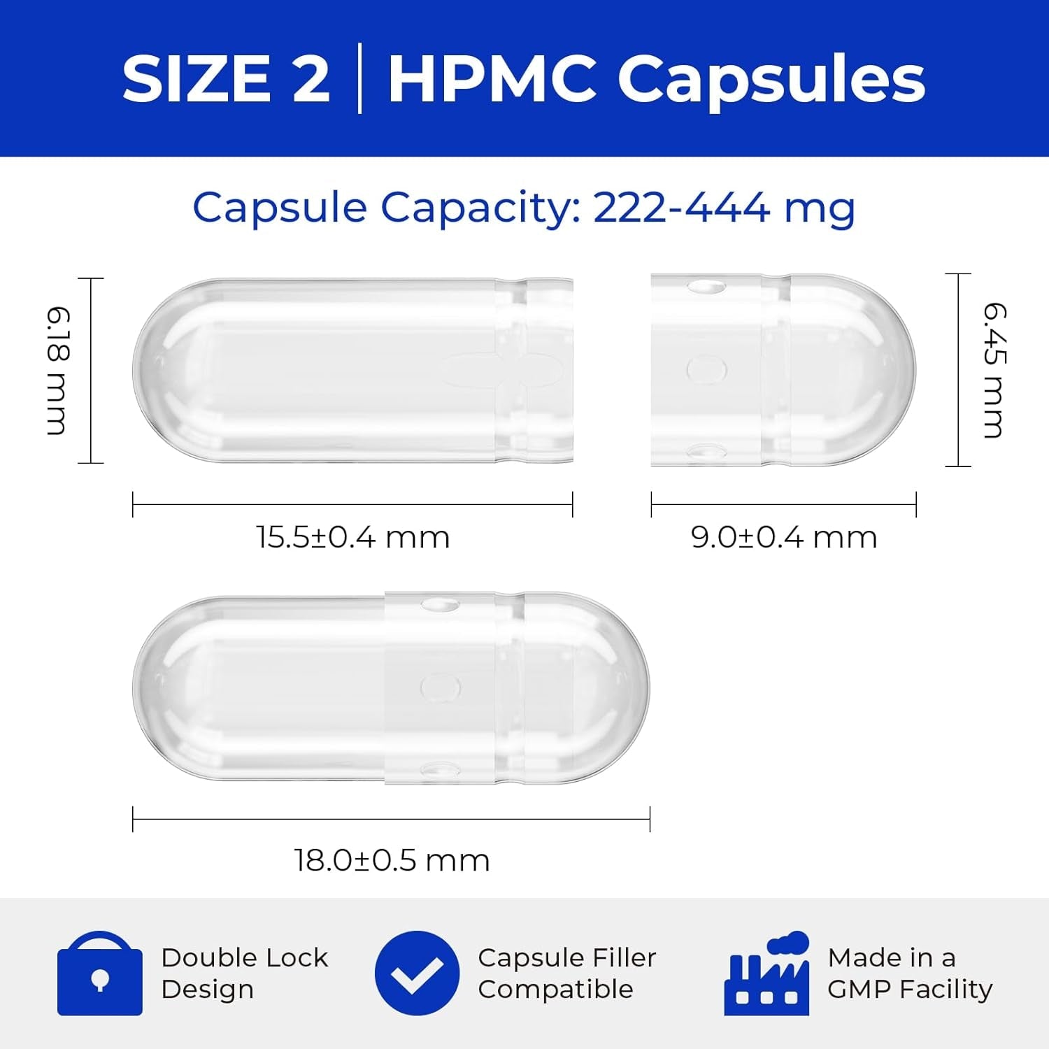 Empty Vegan Capsules Size 2 - Empty (100 Count) DIY Filling - Veggie Capsules with 2 Micro Lab Spoons for Filling