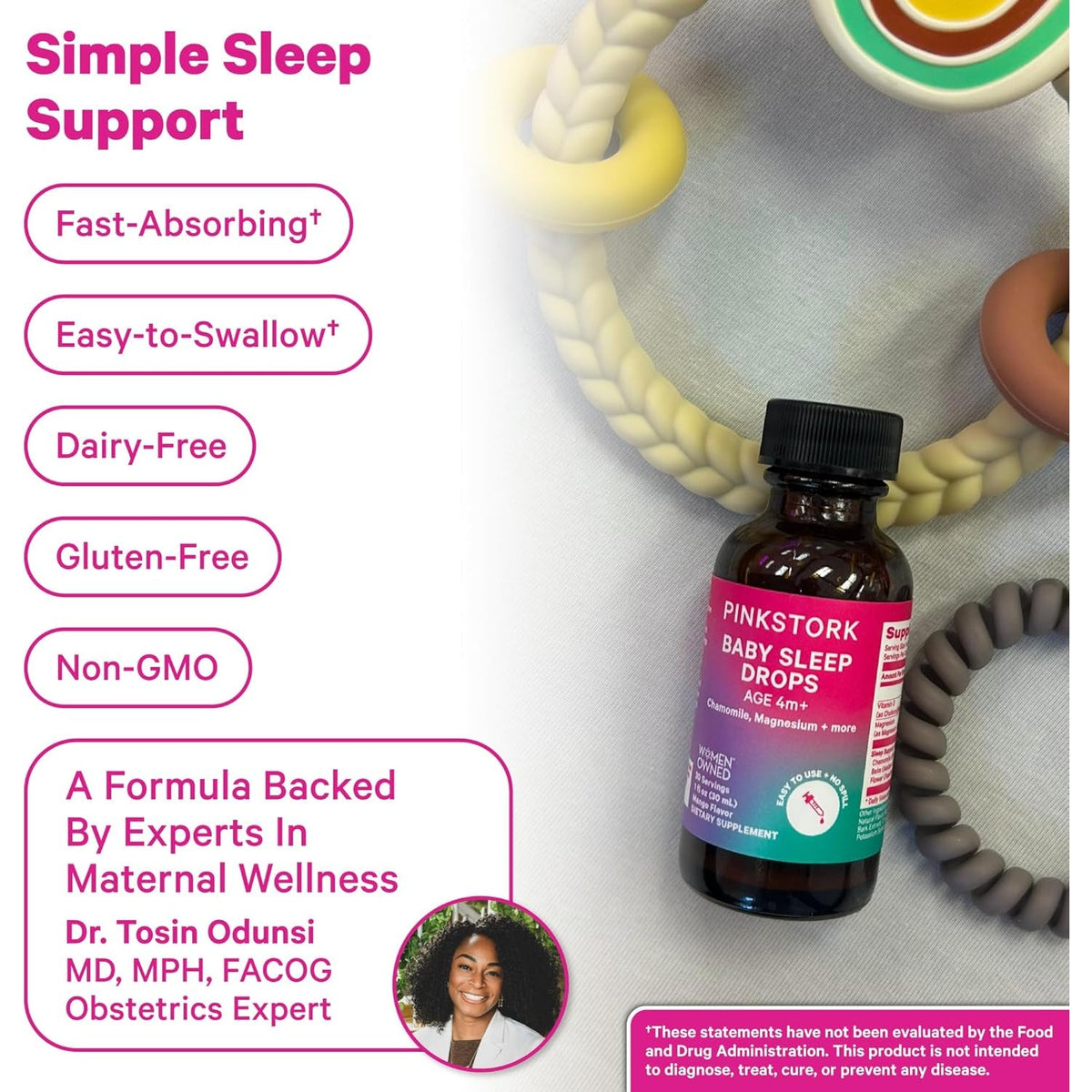 Pink Stork Baby Sleep Drops, Naturally Support Sleep without Melatonin for Infants, Toddlers, and Kids, Chamomile and Magnesium, Baby Essentials for Bedtime, 1 Oz, 30 Servings
