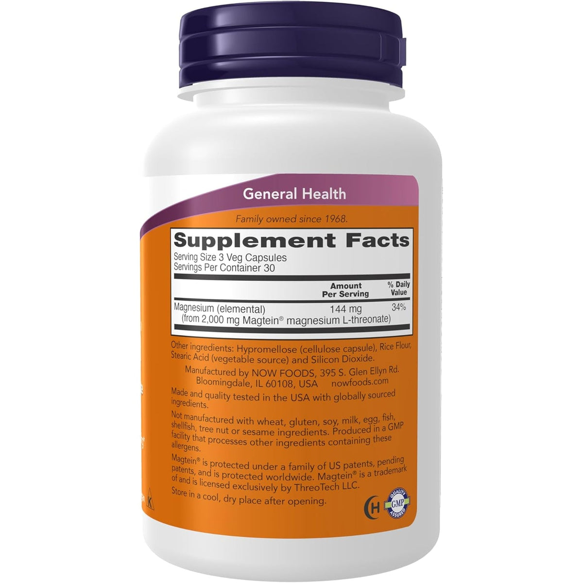 NOW Foods Supplements, Magtein™ with Patented Form of Magnesium (Mg), Cognitive Support*, 90 Veg Capsules