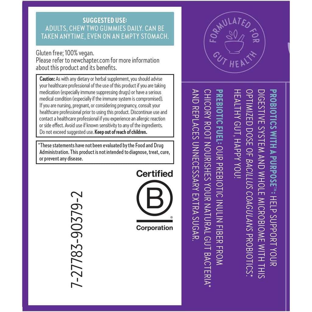 New Chapter Probiotic Gummies for Women and Men, All-Flora (1 Month Supply) – 55% Less Sugar+, Formulated for Holistic Gut Health Support with Probiotics + Prebiotic Fiber + 100% Vegan + Non-Gmo