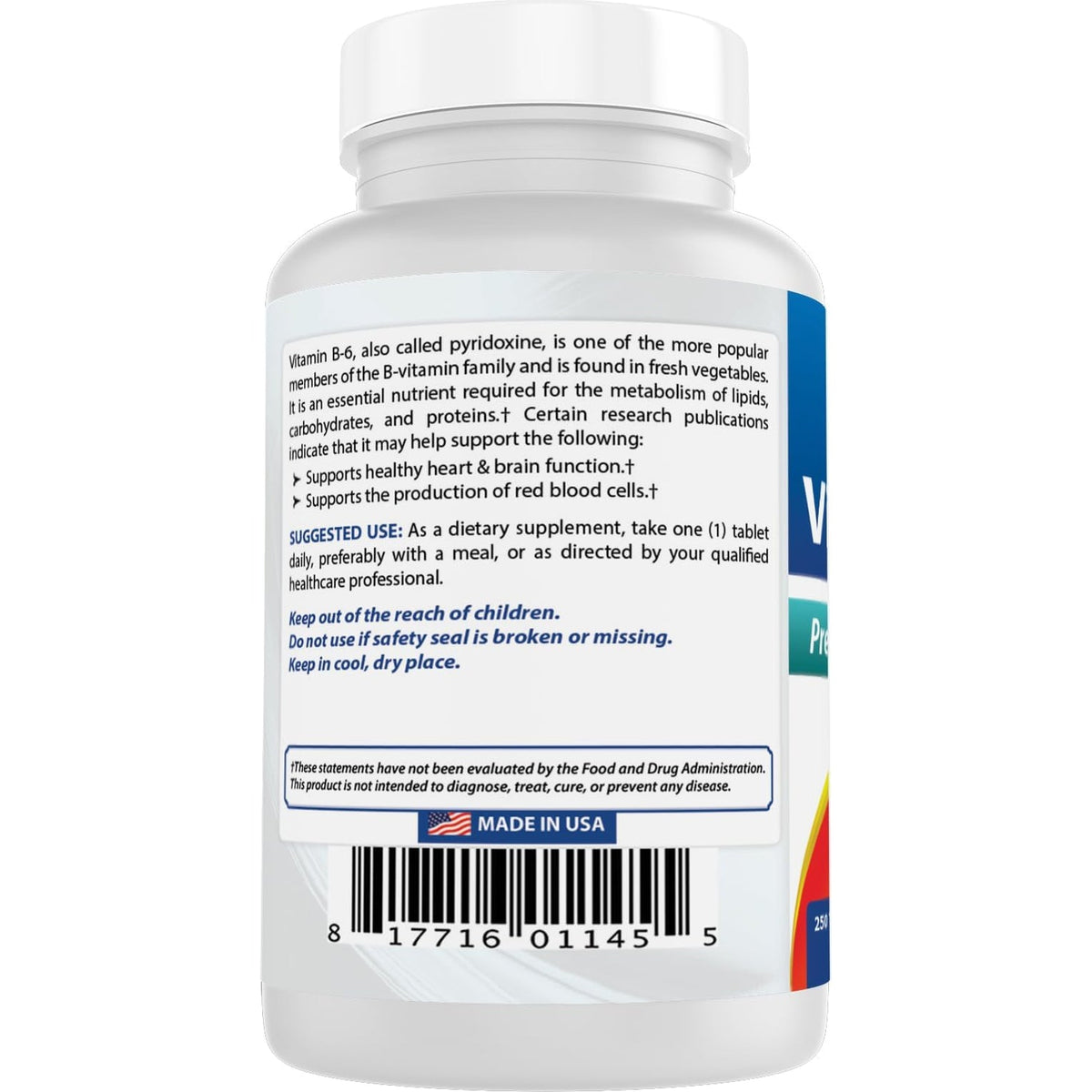 Best Naturals Vitamin B6 Tablet, 100 Mg, 250 Count