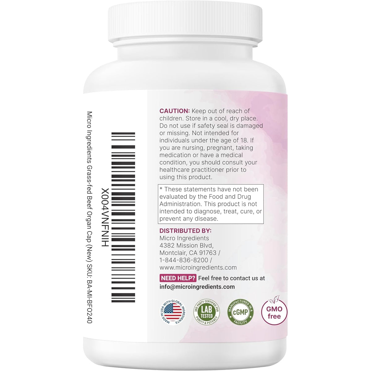 Micro Ingredients Grass‑Fed Beef Organ Supplement for Women – Bovine Beef Liver, Kidney, Heart & Uterus Tissue – 1,200 Mg Organ Blend plus Vitamin C, Colostrum & Collagen – 240 Capsules, No Fillers