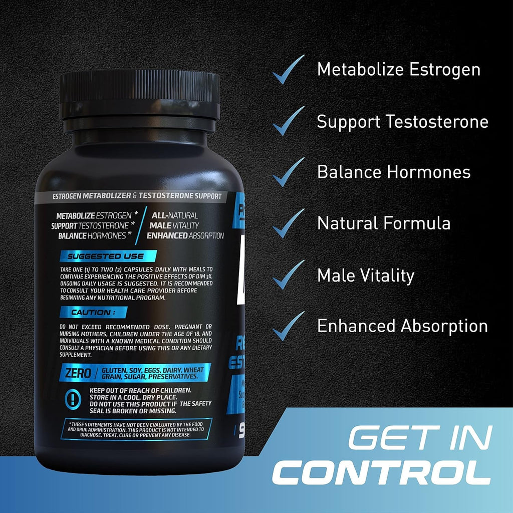 Primegenix DIM 3X 200Mg Supplement Dim Estrogen Blocker for Men & Aromatase Inhibitor Men’S Hormone Balance & Fitness Booster Supplement - 90 Capsules