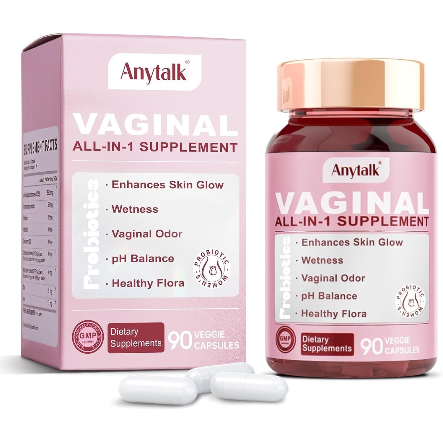 ANYTALK Vaginal Probiotics for Women Ph Balance with Lactobacillus Probiotic Blend to Promote Healthy Vaginal Odor,Vaginal Flora - Women'S Vaginal Health Probiotic 90 Count