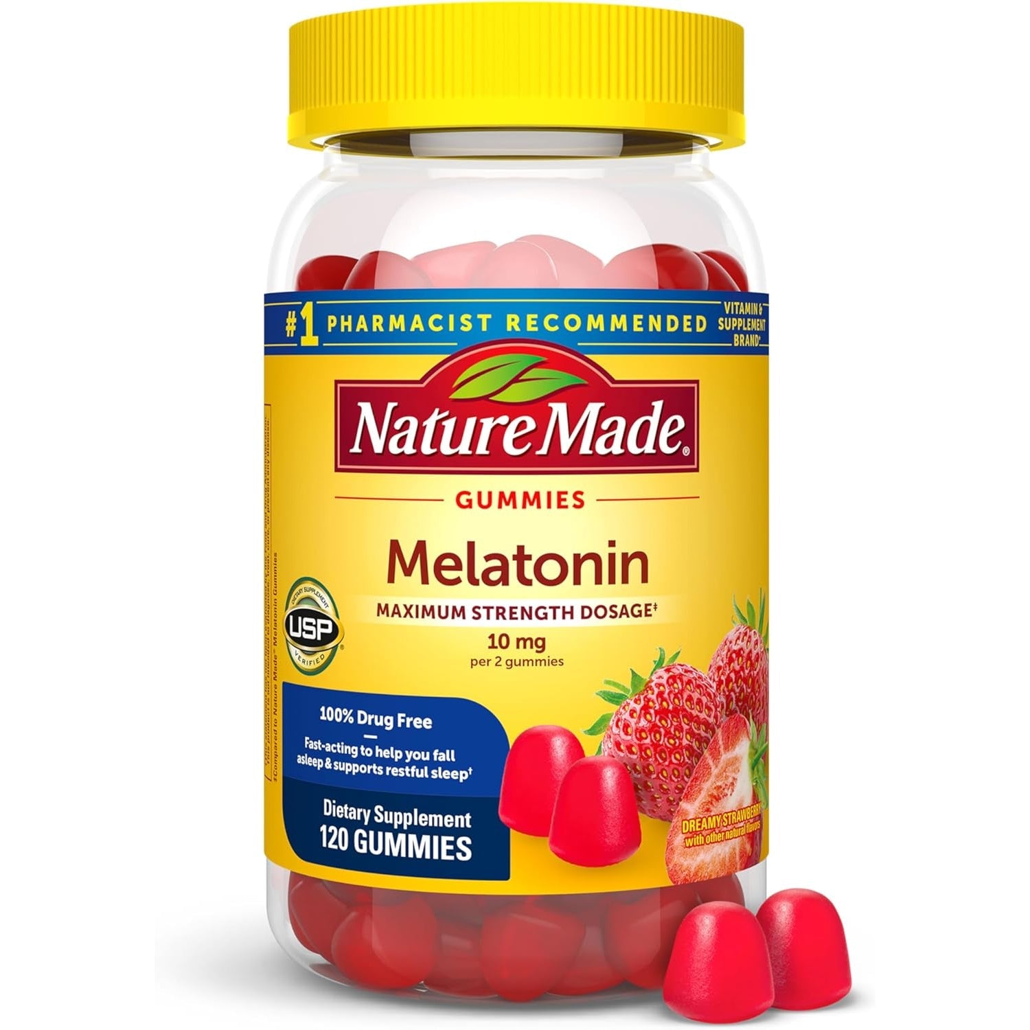 Nature Made Melatonin 10 Mg per Serving Gummies, Sleep Gummies for Adults Maximum Strength Dosage, 100% Drug Free Sleep Aid, 120 Count, 60 Day Supply