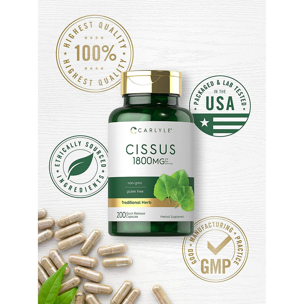 Carlyle Cissus Quadrangularis | 200 Capsules | Traditional Herb Extract Supplement | Non-Gmo and Gluten Free Formula