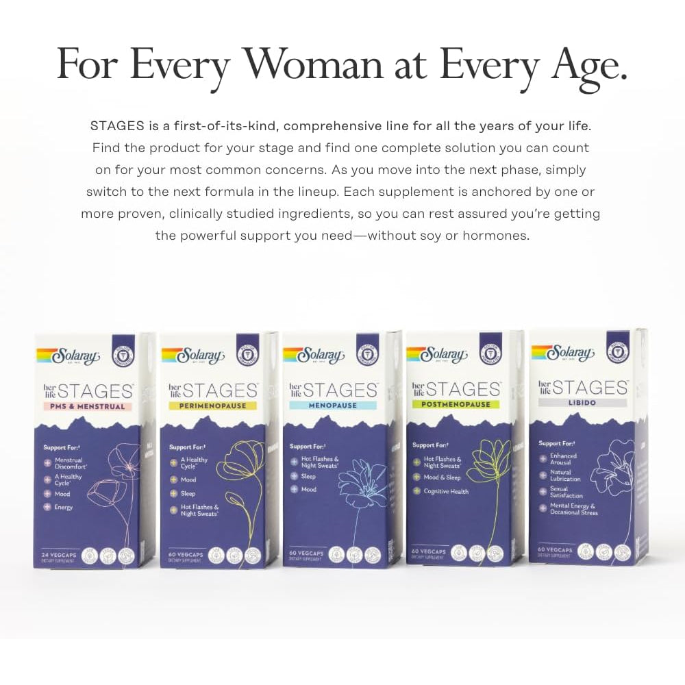 SOLARAY Menopause Her Life Stages - Menopause Supplements for Women - Supports Mood, Sleep, Hot Flashes, Night Sweats - Vegan, Gluten Free - 60-Day Guarantee - 30 Servings, 60 Vegcaps