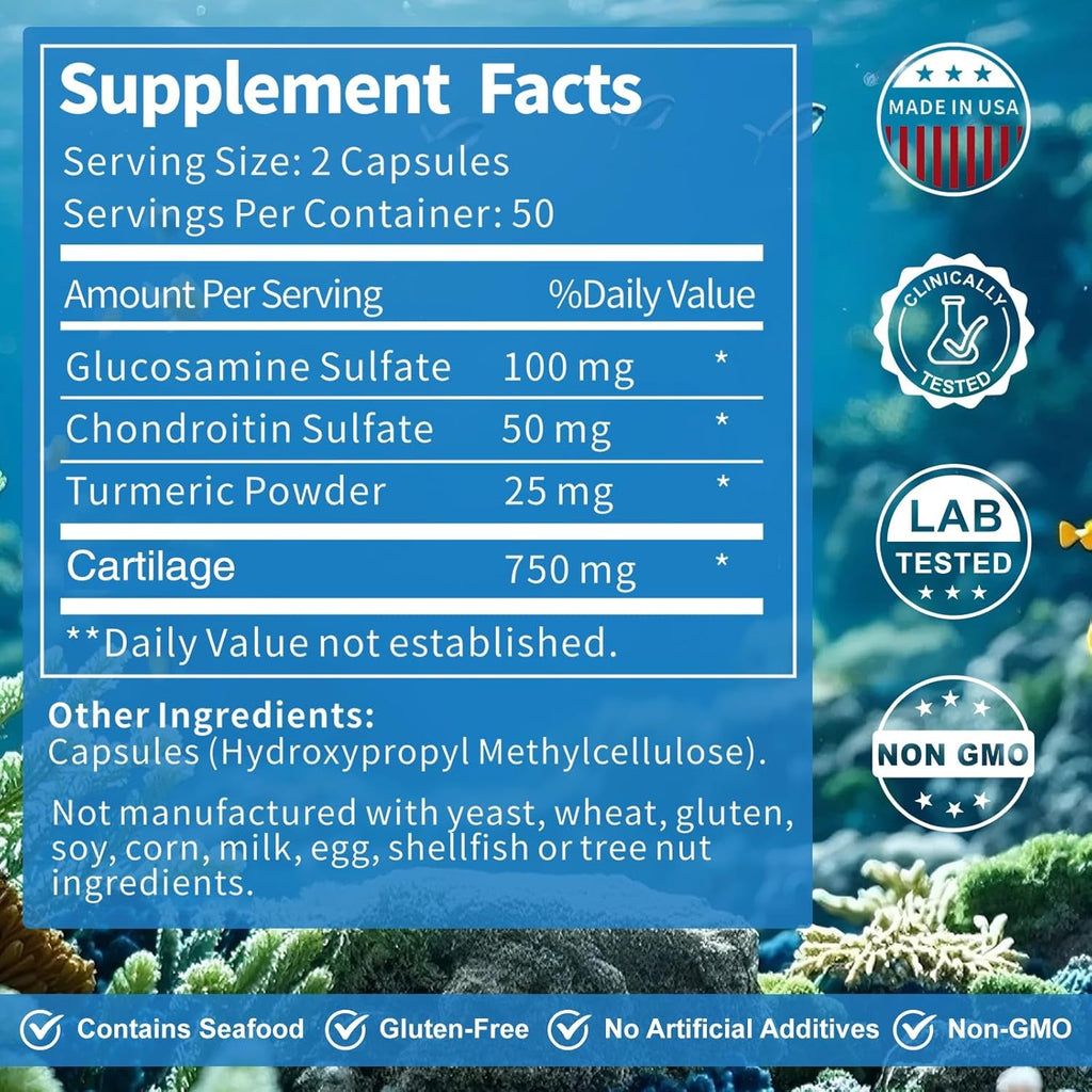 Cartilage, with Cartilage 750Mg, Glucosamine & Collagen, Great for Seniors & Athletes, 100 Capsules