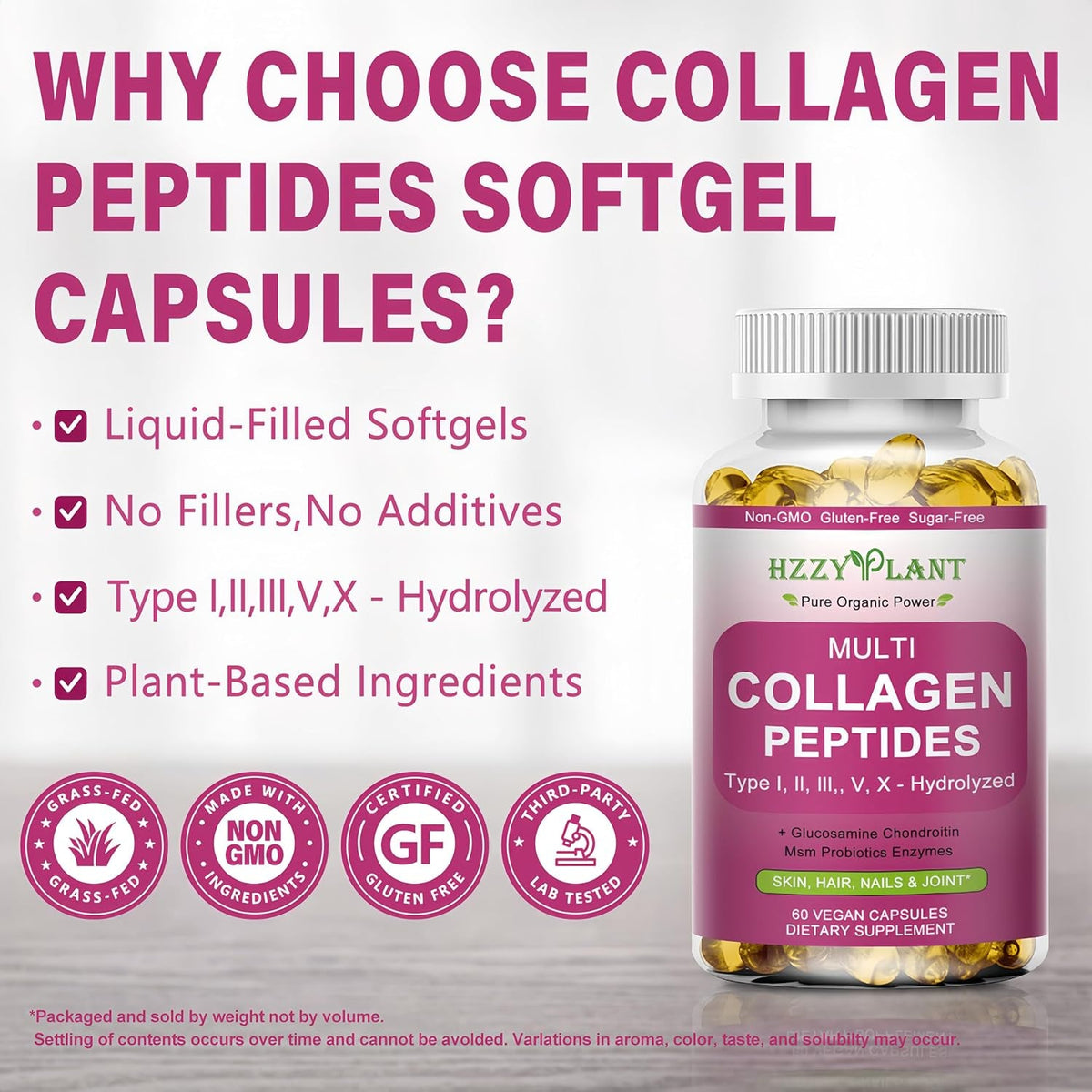 Multi Collagen Peptides Softgel - Type I, II, III, V, X - Hydrolyzed Collagen Peptides with Biotin Vitamin C Hyaluronic Acid for Women & Men, Supports Skin Hair Nail & Joint, Non-Gmo, 60 Servings