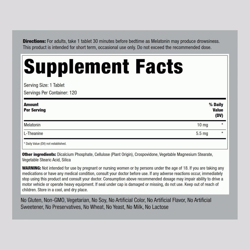 Piping Rock Melatonin 10Mg | 120 Tablets | with L-Theanine | Adult Sleep Supplement | Extra Strength Formula | Vegetarian, Non-Gmo, Gluten Free