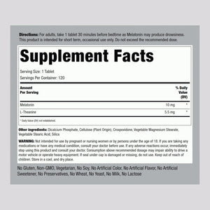 Piping Rock Melatonin 10Mg | 120 Tablets | with L-Theanine | Adult Sleep Supplement | Extra Strength Formula | Vegetarian, Non-Gmo, Gluten Free