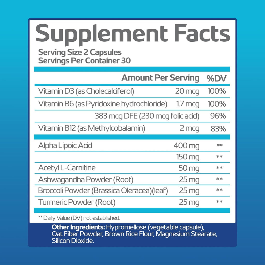 Non-Gmo Advanced Nerve Support Supplement with Vitamin D3 and Alpha Lipoic Acid for Nerve Protection and Restoration - Made in the USA - 30-Day Supply, 1 Bottle