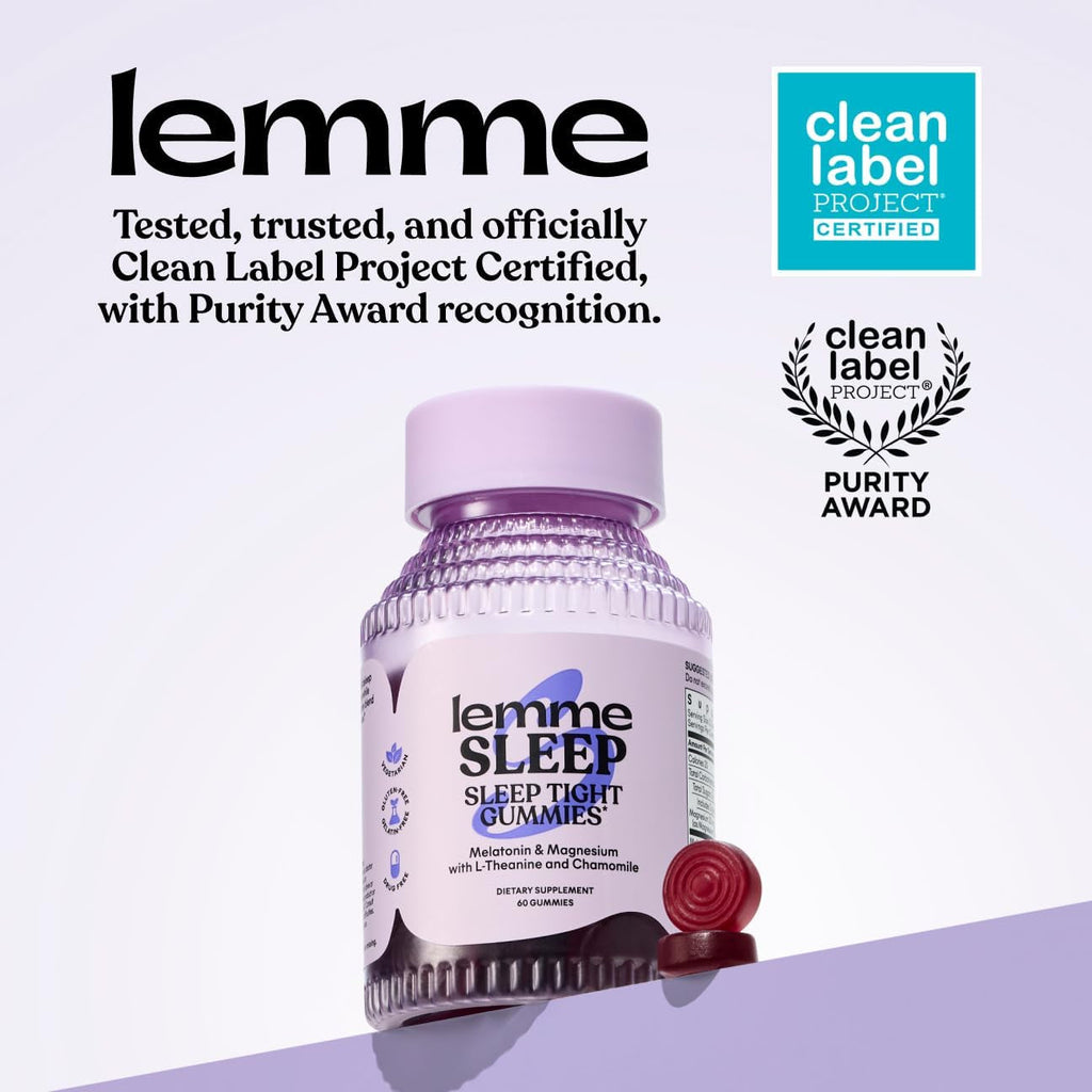 Lemme Sleep Gummies with 5Mg Melatonin, Elderberry, Magnesium, L-Theanine, Chamomile and Lavender, Drug-Free Nighttime Sleep Aid, Gluten Free, Gelatin Free, Non GMO, Berry Flavored (60 Count)