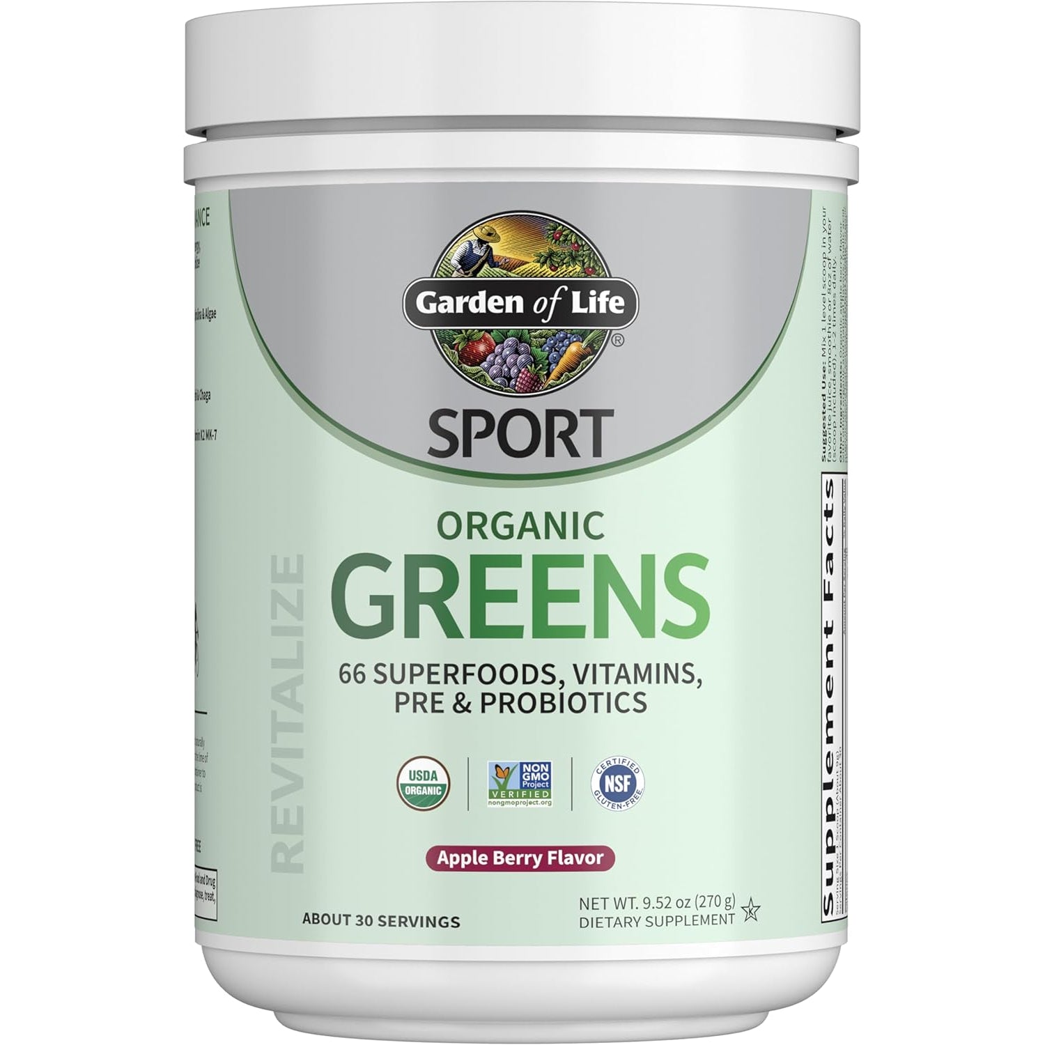 Garden of Life Sport Nutrition Greens and Superfoods Powder for Women and Men - Apple Berry, Organic Blend - Spirulina, Fruit, Vitamins, Pre & Probiotics, Mushrooms, Athletic Supplements, 30 Servings