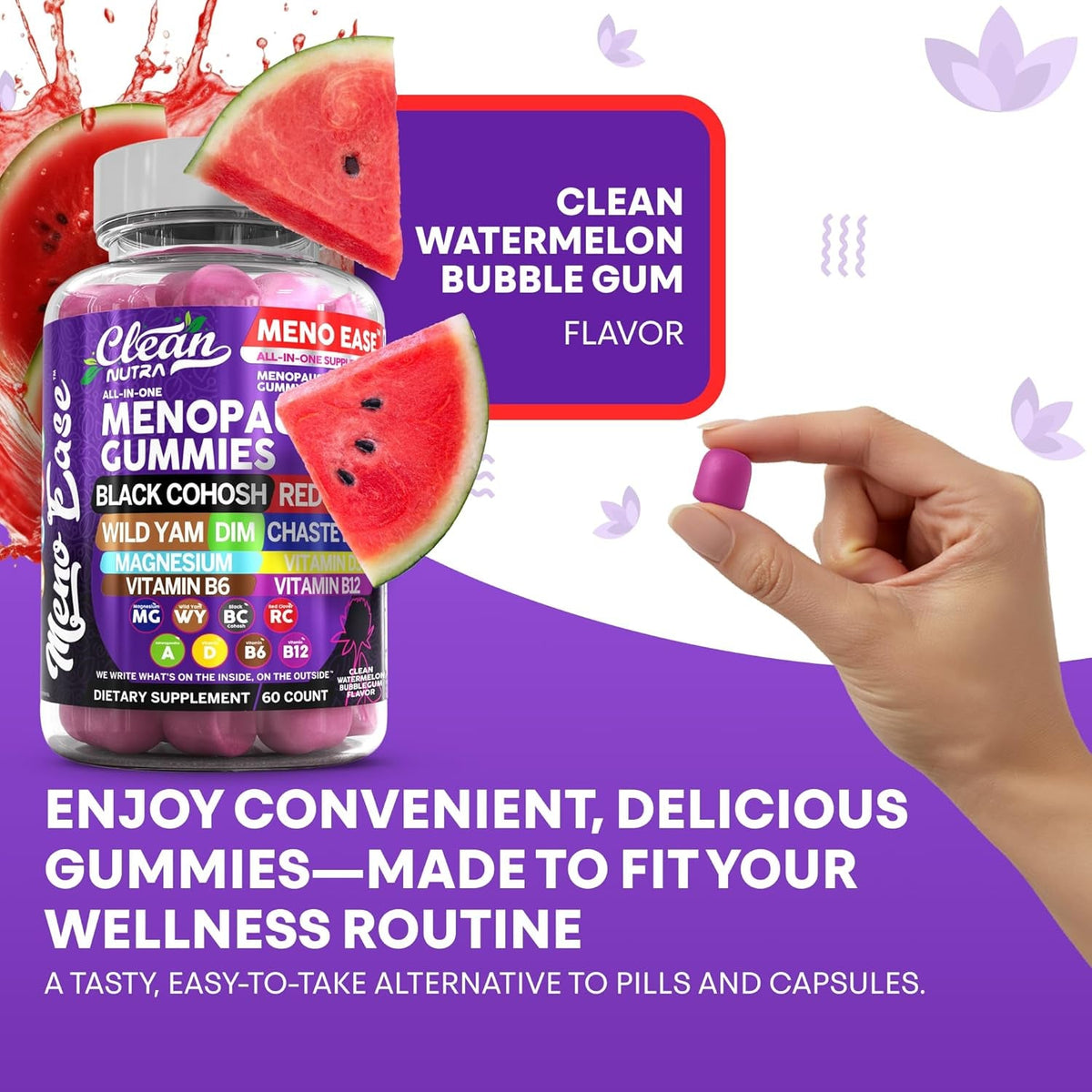 Menopause Supplement for Women Gummies with Black Cohosh, Wild Yam, DIM, Magnesium, Red Clover Chasteberry for Hormone Balance Relief Night Sweats Mood plus Bergamot, Vitamin D3, Vitamin B6 B12