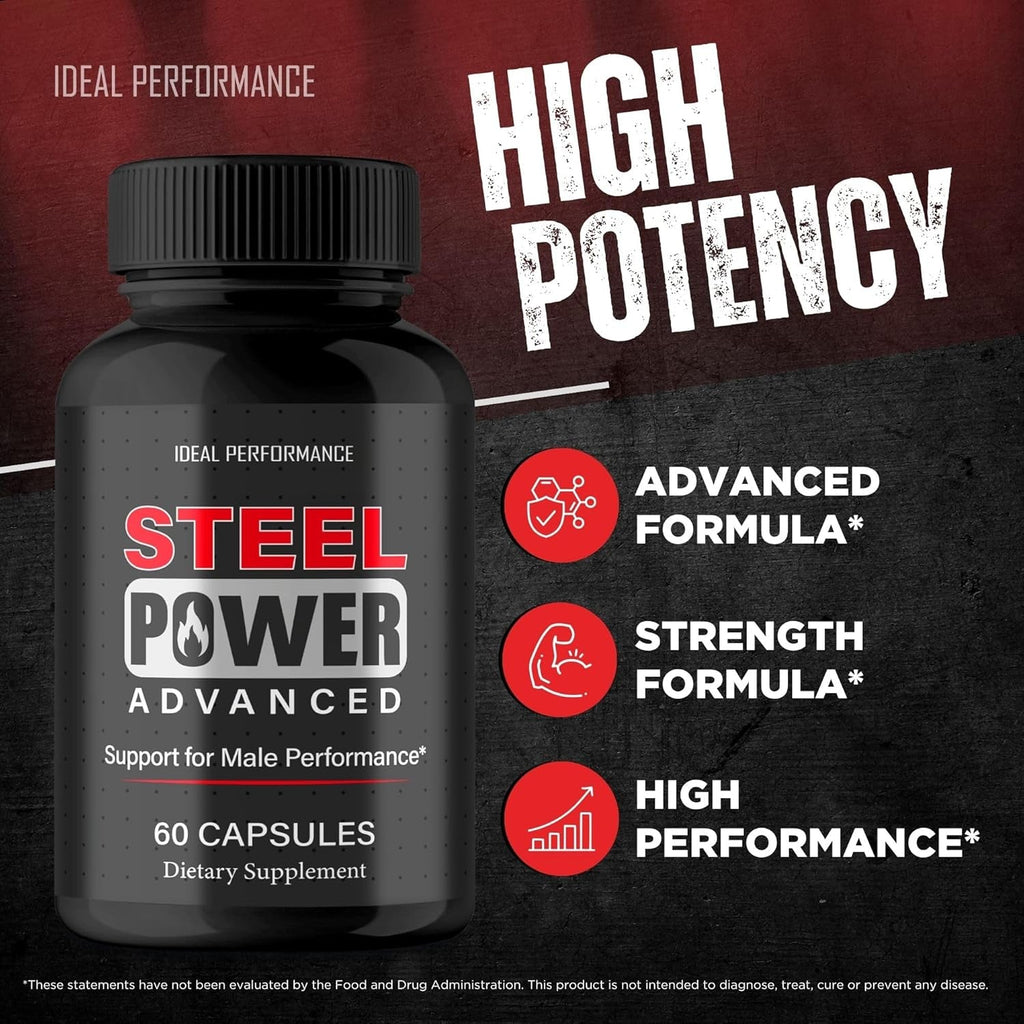 Steel Power for Men Capsules, Official Steel Power Pills Supplement - Maximum Strength, All Natural Ingredients, Advanced Formula Steelpower Health & Wellness Vitamin Pills Reviews (60 Capsules)