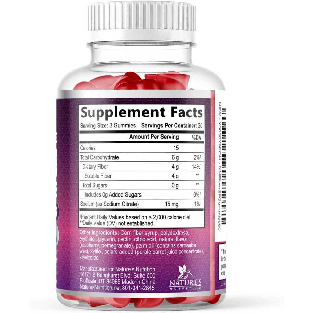 Fiber Gummies – Sugar Free Prebiotic Plant-Based Fiber 4G per Serving Supplement - Improved Soluble Formula Supports Digestive Health & Regularity - Non-Gmo, Natural Berry Flavor Chewable - 60 Gummies