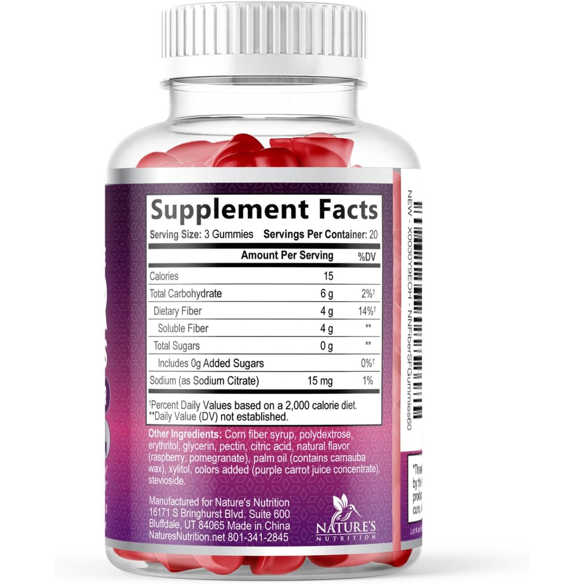 Fiber Gummies – Sugar Free Prebiotic Plant-Based Fiber 4G per Serving Supplement - Improved Soluble Formula Supports Digestive Health & Regularity - Non-Gmo, Natural Berry Flavor Chewable - 60 Gummies