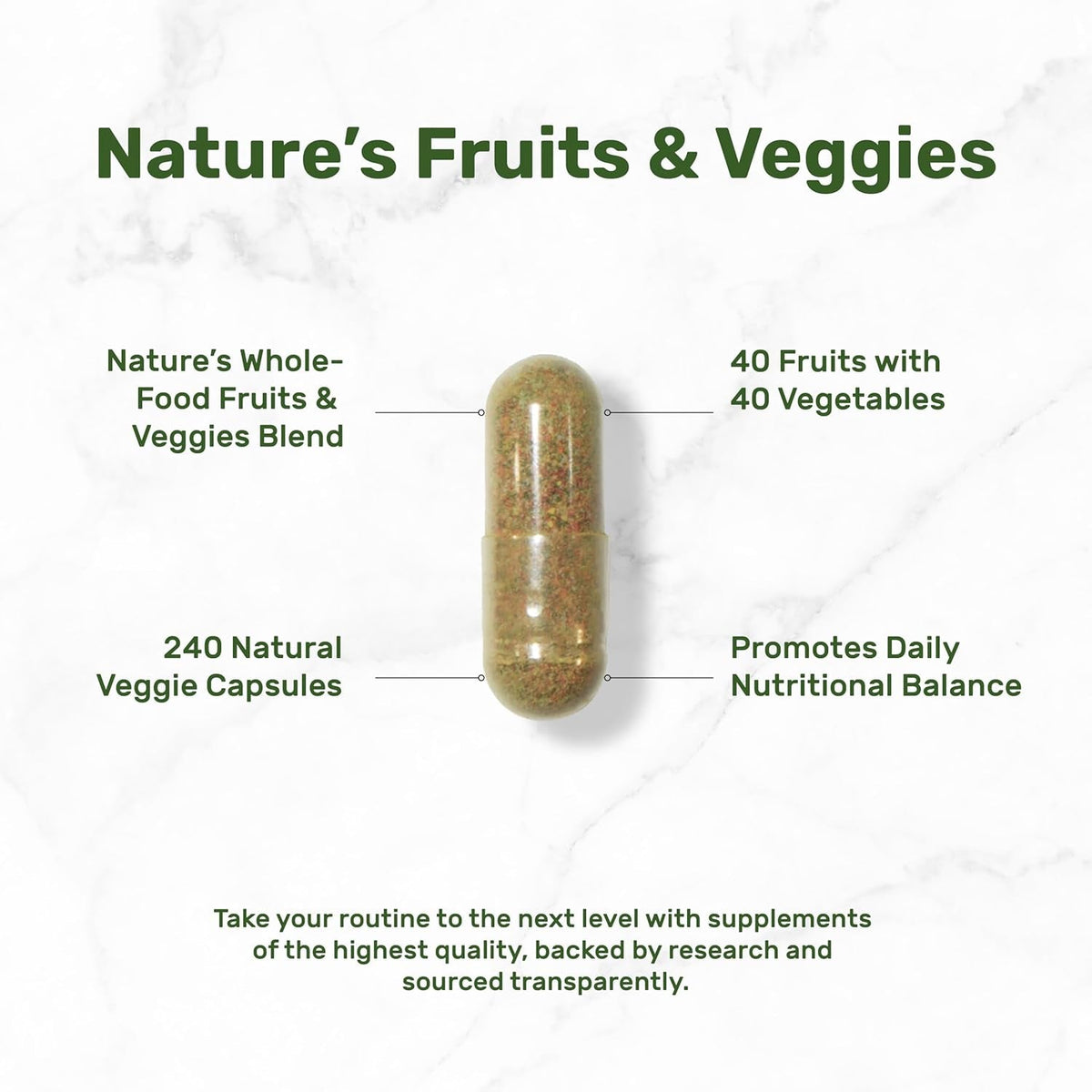 Nature’S Fruits & Veggies Supplement, 240 Veggie Capsules – 80 Whole Food Superfoods for Daily Balance – 40 Fruits with 40 Vegetables and Greens – Non-Gmo, Gluten Free