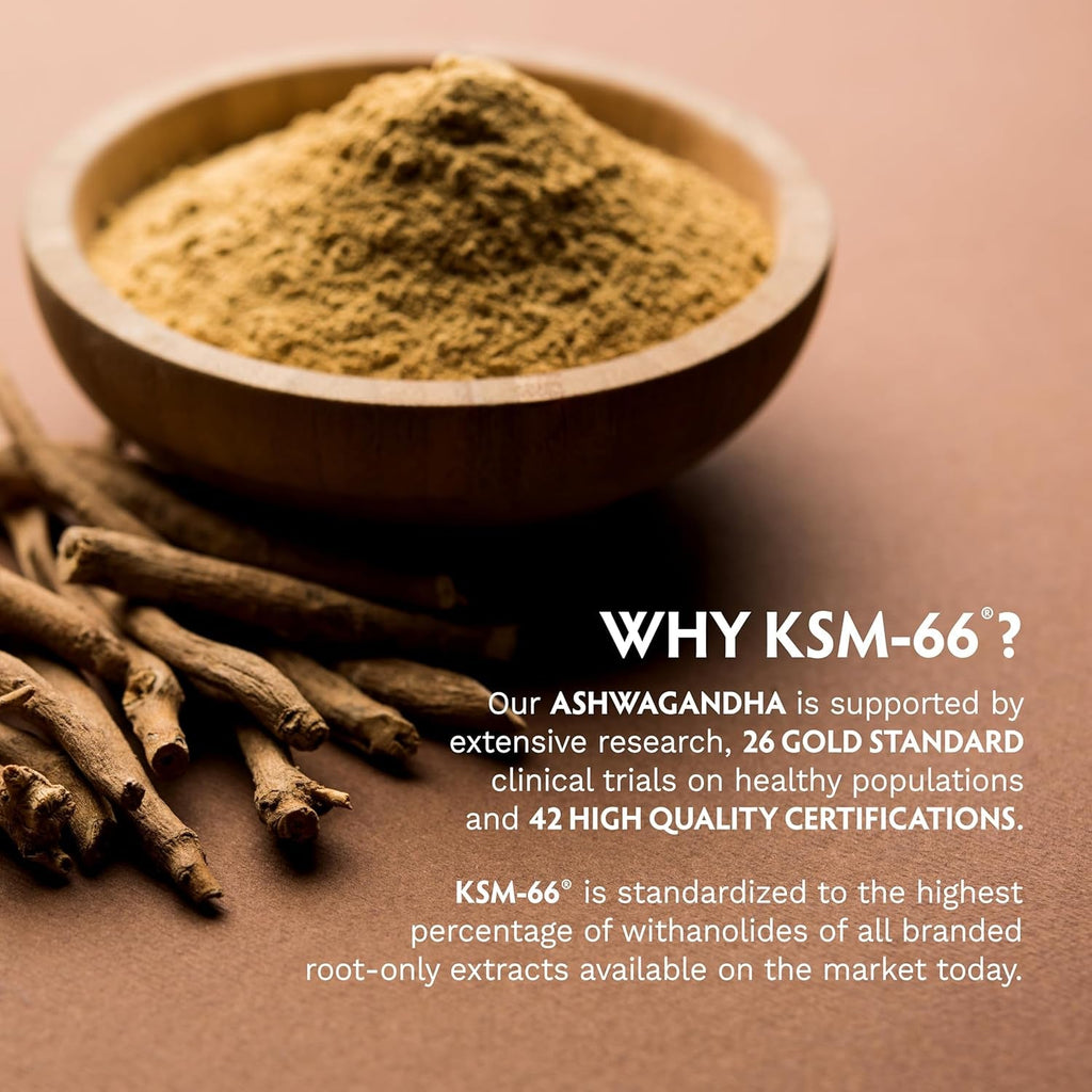TRIBE ORGANICS Ashwagandha KSM 66 Pure Organic Root Powder Extract Ayurvedic Supplement - Focus, Mood Support, Increase Energy, Strength, 600Mg of Natural KSM66 for Superior Absorption - 120 Capsules