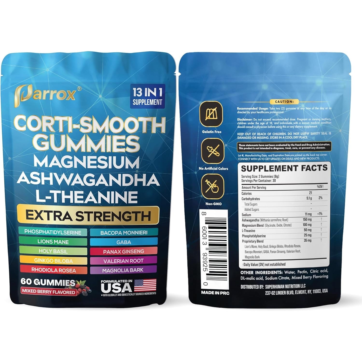 Corti-Smooth Cortisol Support Gummies with Magnesium, L-Theanine, Ashwagandha, Phosphatidylserine, Bacopa Monnieri, Lions Mane, Ginkgo Biloba, Valerian Root (60 Gummies - Mixed Berry Flavor)
