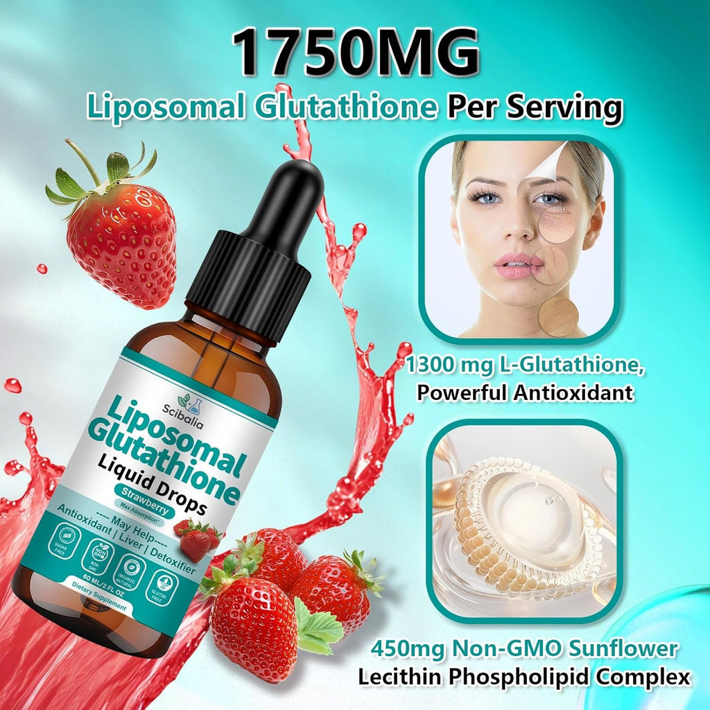 Liposomal Glutathione Supplement Liquid Drops, 5-In-1 Ultra Strength L-Glutathione 1750Mg W. Milk Thistle Vitamin C NAC Alpha Lipoic Acid for Skin Whitening Liver Detox Antioxidant Immune Brain Health