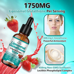 Liposomal Glutathione Supplement Liquid Drops, 5-In-1 Ultra Strength L-Glutathione 1750Mg W. Milk Thistle Vitamin C NAC Alpha Lipoic Acid for Skin Whitening Liver Detox Antioxidant Immune Brain Health