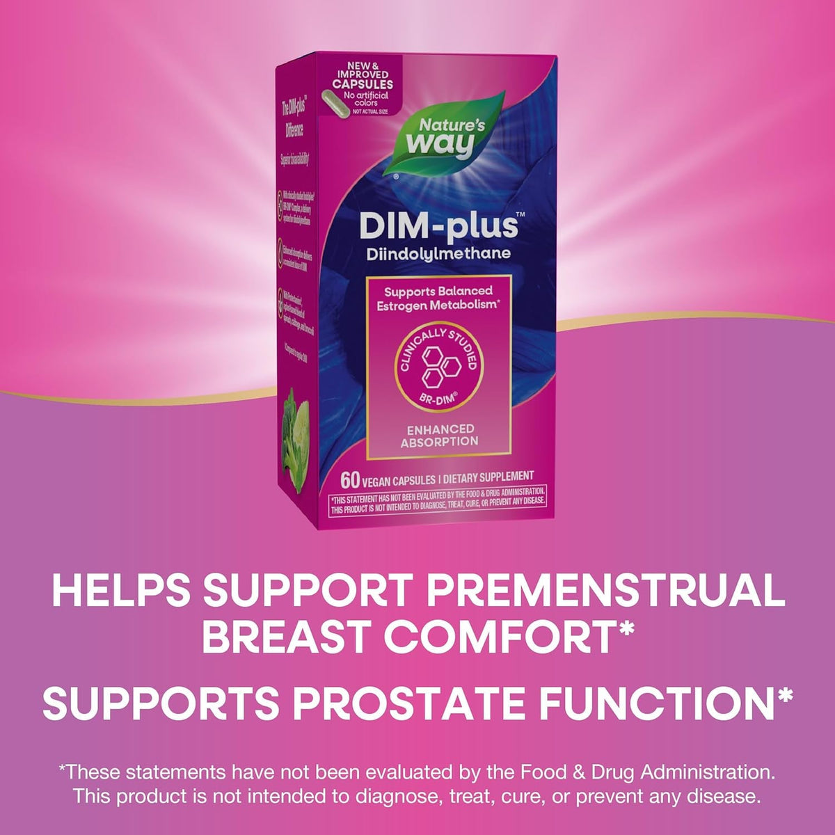 Nature'S Way Dim-Plus, DIM Supplement, Supports Balanced Estrogen Metabolism*, Supports Estrogen Hormone Balance*, Diindolylmethane, 60 Vegan Capsules