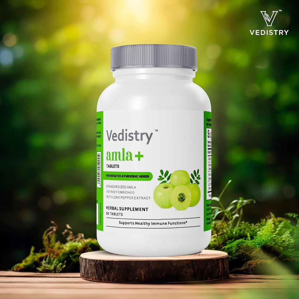 Vedistry Amla Supplement 1100Mg Indian Gooseberry Tablet with Long Pepper for Immunity & Energy Herbal Supplement Rich in Vitamin C & Antioxidant for Hair Growth, Energy & Overall Wellness– 60 Tablets