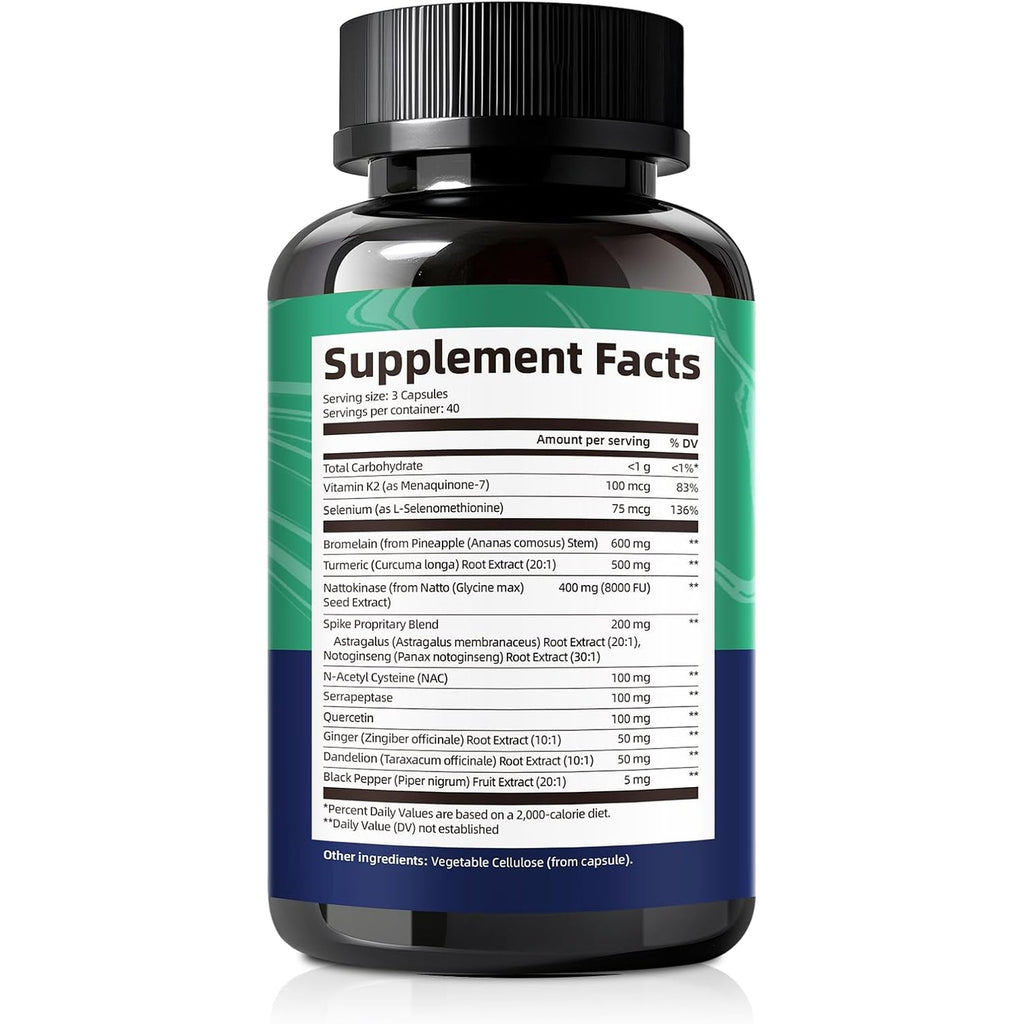 Spike Protein Detox Capsules, Nattokinase Supplement 8000FU, Quercetin with Bromelain & Curcumin Etc. 13-In-1 Protein Capsules Wellness Formula for Immune Health, Vegan, Non-Gmo, 120 Capsules